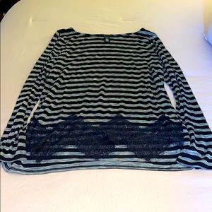 Long sleeve, black and gray stripe top w/ lace
